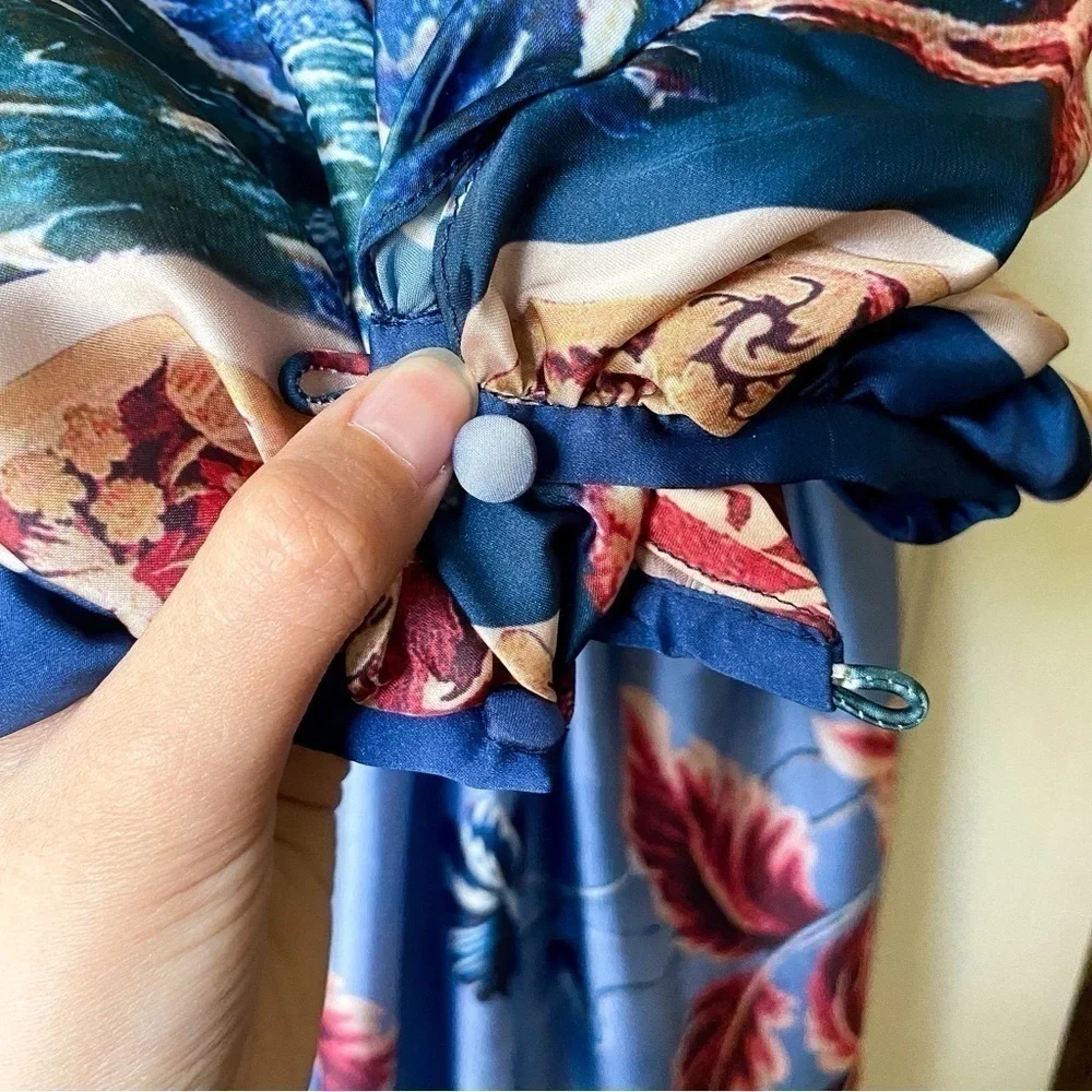 PatBO Gilly Print Cut-Out Maxi Dress Floral Satin Blue Pink Size 8 NWT - Picture 5 of 13
